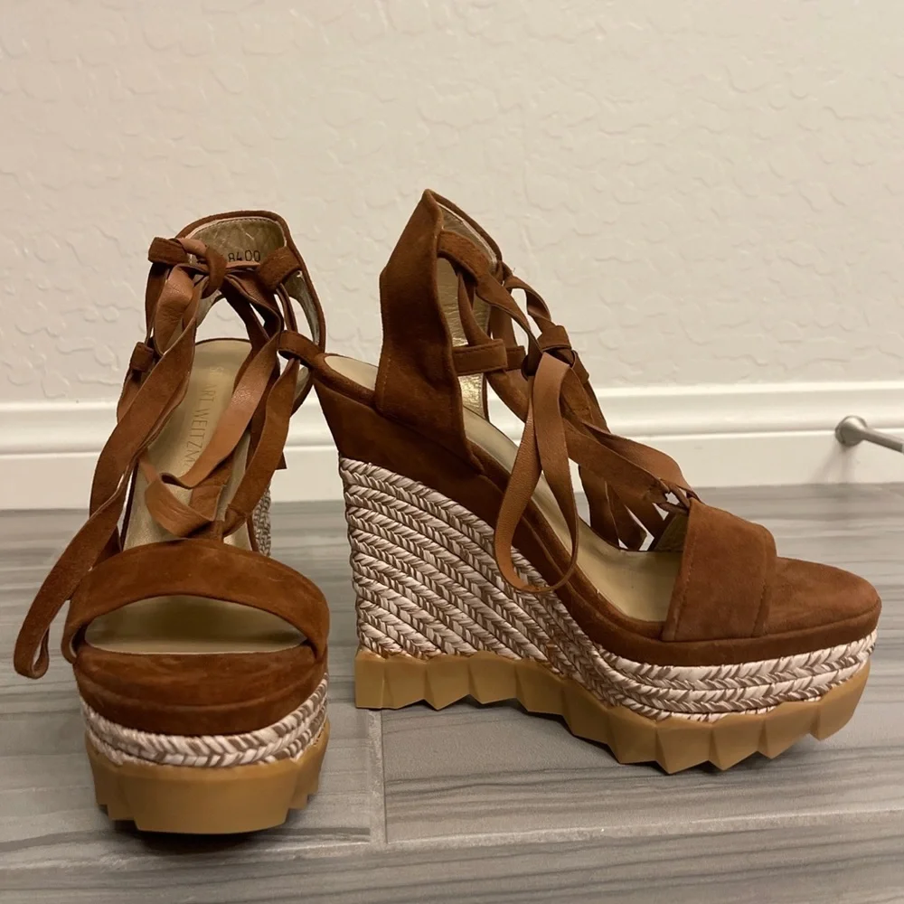 Stuart Weitzman Brown Suede Wedge Sandals - Picture 5 of 13